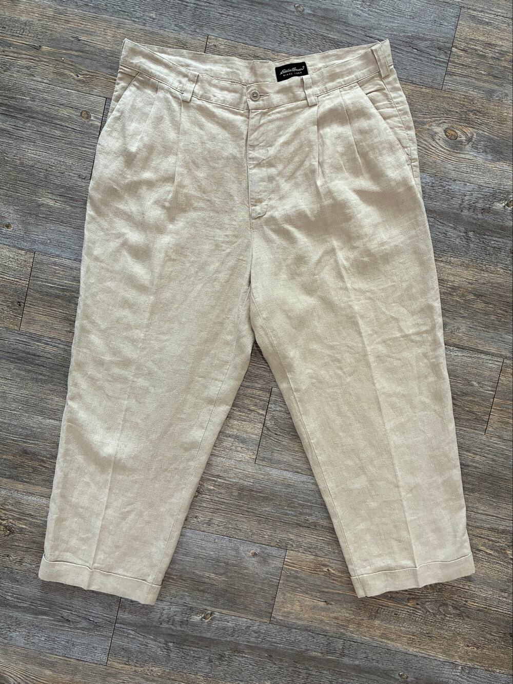 Eddie Bauer Mens 40X30 Linen Pleated Pants Vacation Nautical Preppy Beach Yacht